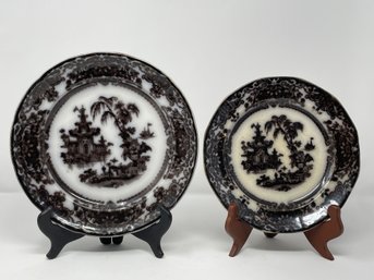 2 Antique J Clementson Corea Flow Mulberry Ironstone Plates (4)