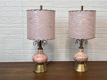 Pair Of Mid Century Atomic Pink Ceramic Table Lamps - MINT