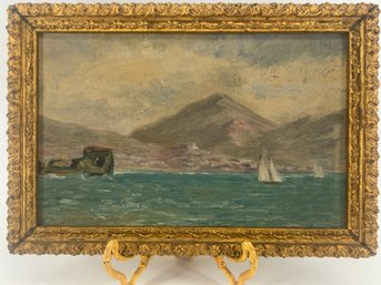 Vintage Coastal Landscape With Sailboats