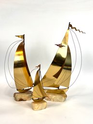 Mid Century Brass Sailboat Sculpture Trio -  Signed