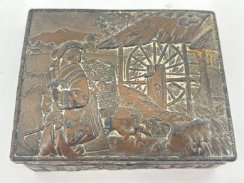 Vintage Ornate Metal And Wood Trinket Box