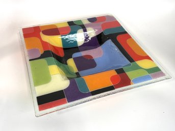Large Peggy Karr Fused Art Glass Dish 16' X 16'