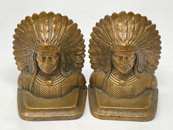 Antique Indian Bronze Chief Bookends