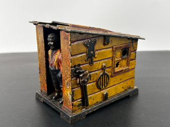 JE Stevens Cabin Antique Cast-iron Mechanical Coin Bank