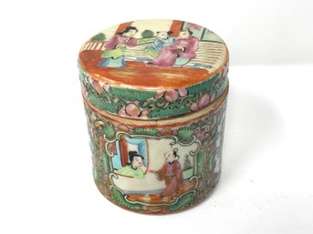 Antique Chinese Porcelain Rose Medallion Cylinder Box
