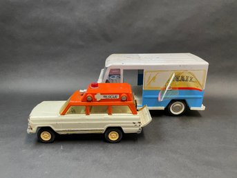 Vintage Pressed Steel Toy Cars Tonka Ambulance Buddy L Mail Truck