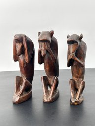 Hand Carved Hear No See No Speak No Evil Monkeys