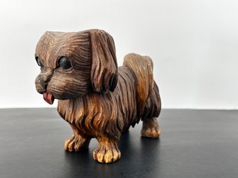 Folk Art Carved Wooden Dog Statue