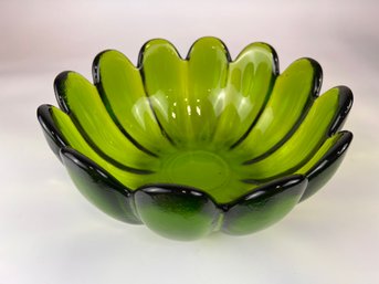 Indiana Glass Heavy Green Lotus Bowl