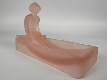 Sarsaparilla Art Deco Nude Nymph Pink Frosted Glass Tray