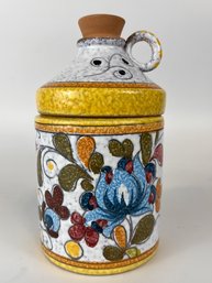 Vintage Hand Painted Redware Pottery Canister