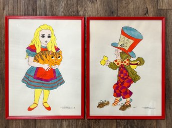 Pair Of Alice In Wonderland Original Watercolor/gouach Signed By Margot Johnson