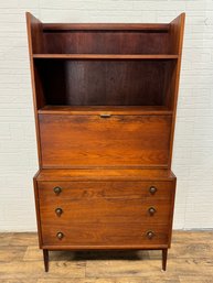 Mid Century Walnut Drop Frot Desk Shelf Unit