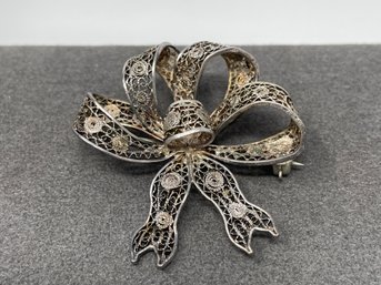 Vintage Filigree Ribbon Brooch