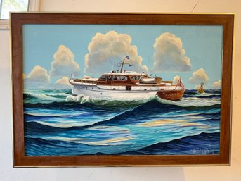 Marshall J. Rahn Oil Painting Of Yacht At Sea 'Courier' 1981