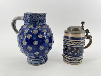 Two Examples Of Antique German Westerwald Salt-glazed Stoneware
