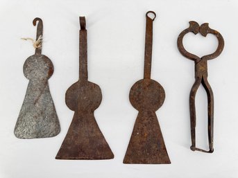 Collection Of 18th Century Wrought Iron Key Hole Spatula &  Sugar Nippers