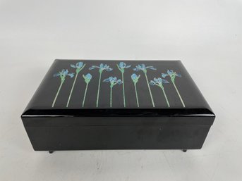 Vintage Otagiri Japan Blue Iris Lacquer Jewelry Music Box - Plays 'Look Of Love'