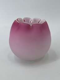 Pink Satin Cased Glass Cupped Rose Bowl