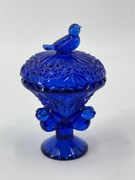 Vintage Cobalt Hofbauer Byrdes Collection Round Trinket Jar