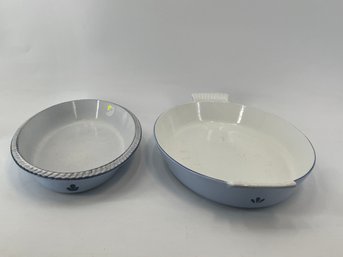 Delft Blue 1950s Enamel Cast Iron Oval Casserole Dishes