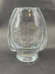 Kosta Boda Crystal Art Glass Vase Etched Song Birds