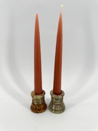 Carved Agate Stone Candleholders