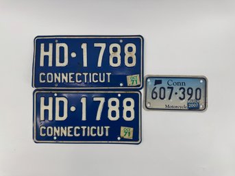 Vintage License Plate Lot Including Motorcycle