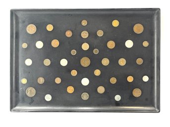 Vintage Couroc Monterey State Seals Coin Inlaid Black Tray