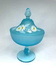 Vintage Westmoreland Satin Glass Hand Painted Covered Jar