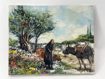 Vintage Painting Of An Italian Village Scene - Signed