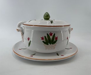 Tureen Floral Basket Tulips With Underplate Made In Italy