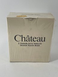 Pair Kosta Boda Chateau 21221 Handblown Wine Glasses - New In Box