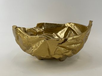 Gold Tone Crinkled Metal Bowl