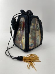 Vintage Drawstring Bag With Paneled Sides