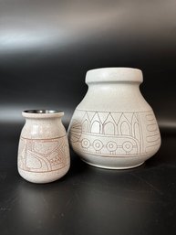 2 Israeli Mid-Century Lapid Sgraffito Glazed Ceramic Vases