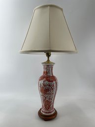 Chinese Iron Red Peony Porcelain Table Lamp