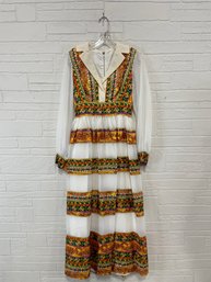 1970s True Vintage Paisley Folk Peasant Maxi Dress