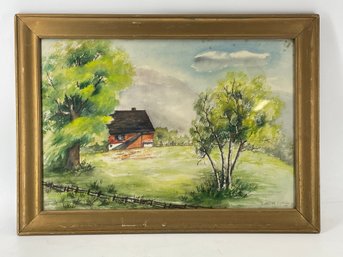 Framed Landscape Watercolor Signed Sister M. Vitolda 1954
