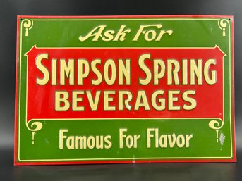 Vintage Embossed Tin Lithograph Advertising Sign For Simpson Spring Beverages