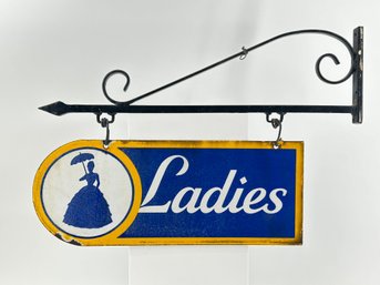 Sunoco Porcelain Ladies Restroom Sign On Iron Bracket