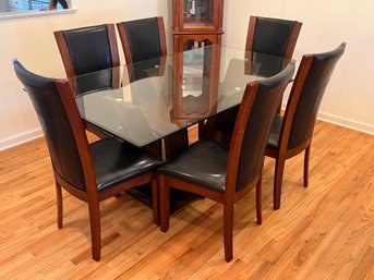 Contemporary Glass Top Dining Table With Six Chairs