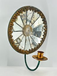19th Century Brass And Tin Mirror-back Wall Sconce