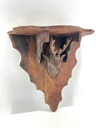 Victorian Antique Carved Deer Head Corner Wall Shelf