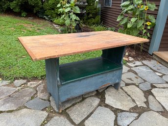Early American Style Painted Pine Convertible Table Bench Seat With Wonderful Patina!