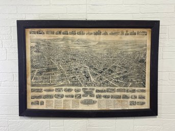 Antique Aero View Map Of Meriden CT 1918