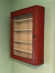 Red-Painted Wooden Wall-Mounted Display Cabinet