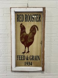 Red Rooster Feed & Grain Reverse Painted Window