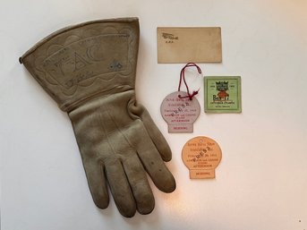 Turn Of The Century US Cavalry Gauntlet Glove With Assorted Press Tickets
