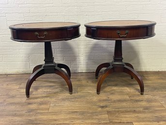 Pair Of Leather Top Drum Tables